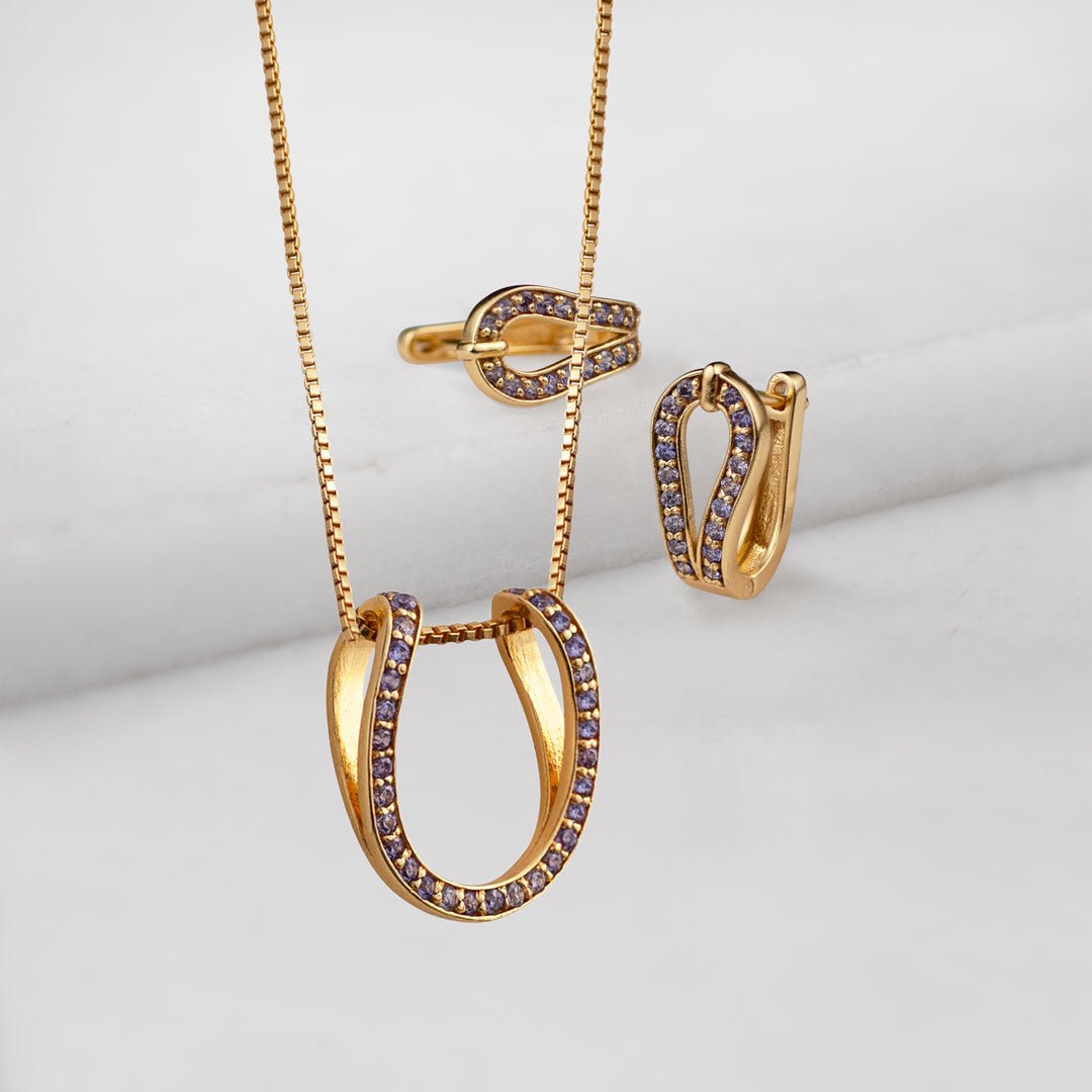 Urban Equestrian  Levade - Moissanite Violet Stone 14K Gold vermeil Horseshoe Earring