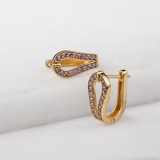 Urban Equestrian  Levade - Moissanite Violet Stone 14K Gold vermeil Horseshoe Earring
