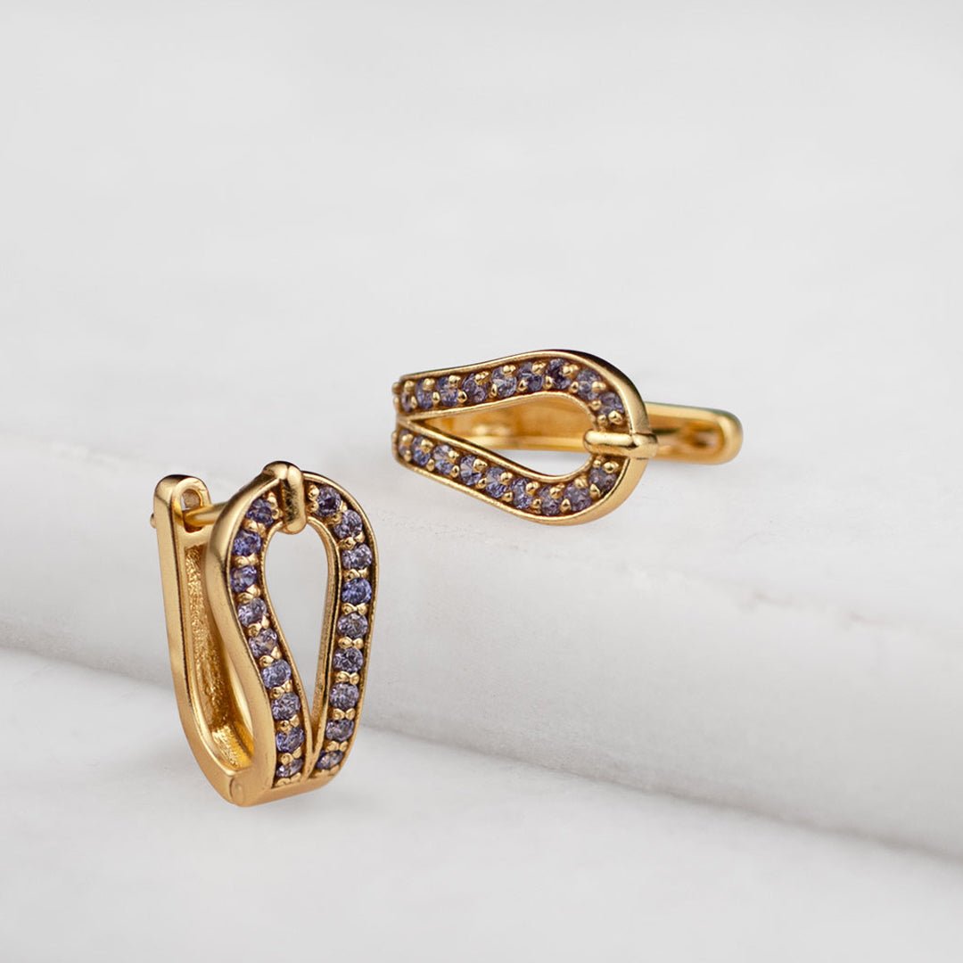 Urban Equestrian  Levade - Moissanite Violet Stone 14K Gold vermeil Horseshoe Earring