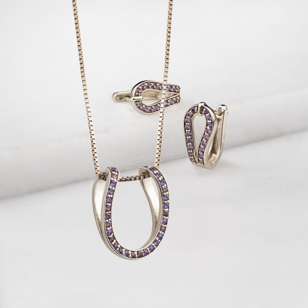 Urban Equestrian  Levade - Moissanite Violet Stone Sterling Silver Horseshoe Earring