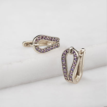 Urban Equestrian  Levade - Moissanite Violet Stone Sterling Silver Horseshoe Earring