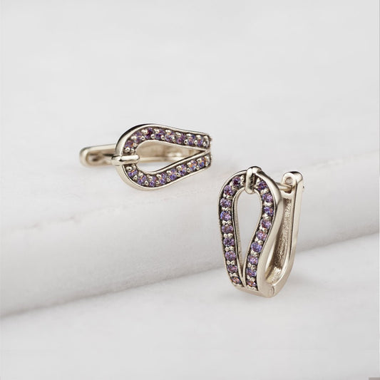 Urban Equestrian  Levade - Moissanite Violet Stone Sterling Silver Horseshoe Earring