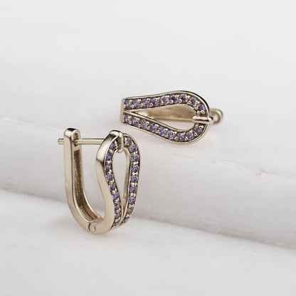 Urban Equestrian  Levade - Moissanite Violet Stone Sterling Silver Horseshoe Earring
