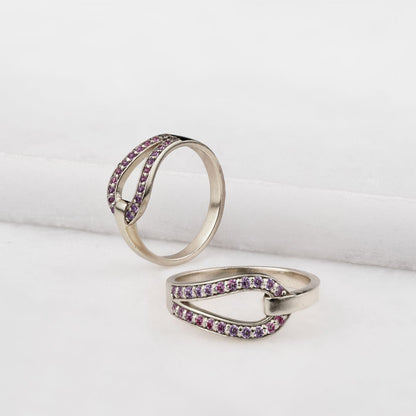 Urban Equestrian  Levade - Moissanite Violet Stone Sterling Silver Horseshoe Earring