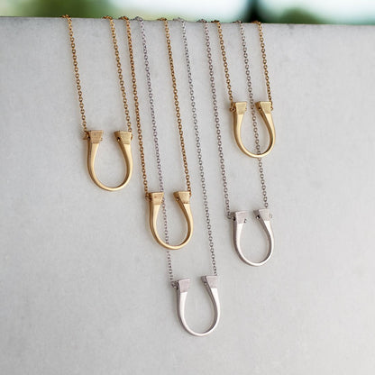 Urban Equestrian  Lucky Nail - Horseshoe Nail Equestrian Necklace in Gold