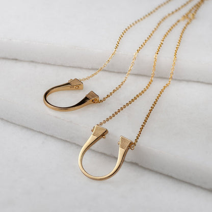 Urban Equestrian  Lucky Nail - Horseshoe Nail Equestrian Necklace in Gold
