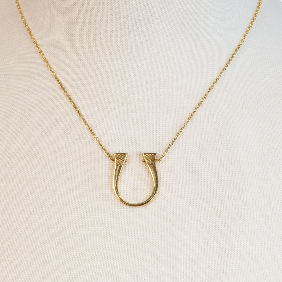 Urban Equestrian  Lucky Nail - Horseshoe Nail Equestrian Necklace in Gold