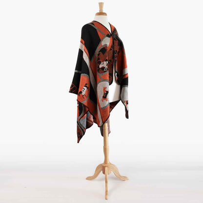 Urban Equestrian  Adina -  Equestrian Motif Shawl in Tangerine, Charcoal and Black Luxe Wrap