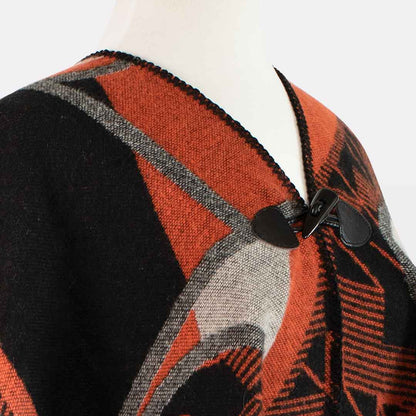 Urban Equestrian  Adina -  Equestrian Motif Shawl in Tangerine, Charcoal and Black Luxe Wrap