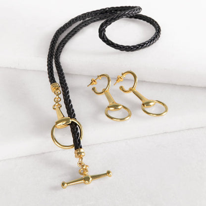 Urban Equestrian  Odeza - Horse Bit Toggle Equestrian Necklace Black and Gold