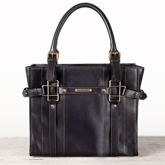 Urban Equestrian  Paddock -  Halter Tote Luxury Leather Handbag in Black