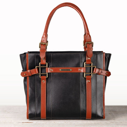 Urban Equestrian  Paddock -  Halter Tote Luxury Leather Handbag in Cognac on Black