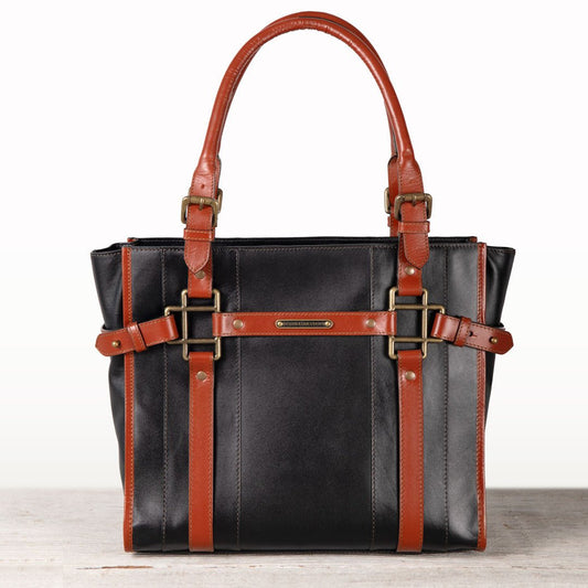 Urban Equestrian  Paddock -  Halter Tote Luxury Leather Handbag in Cognac on Black
