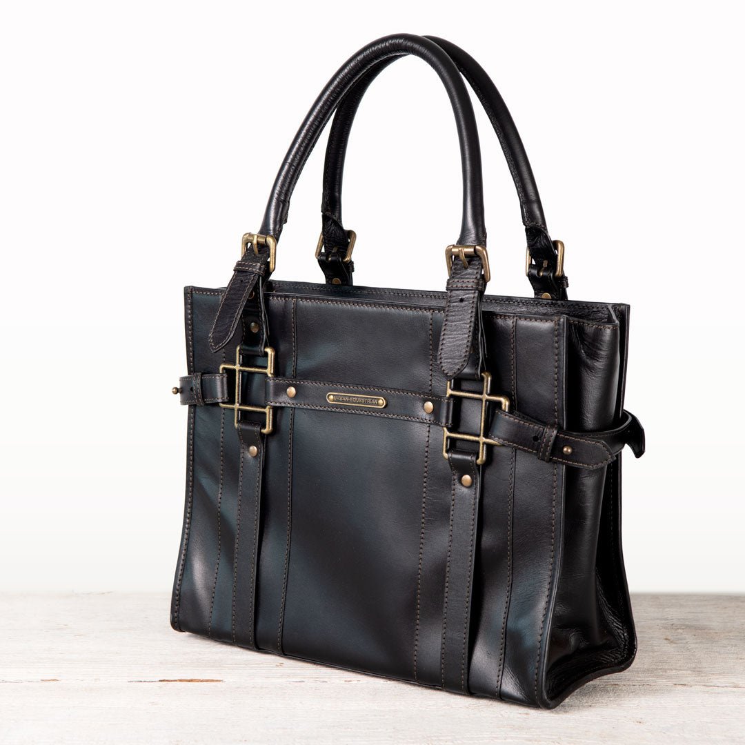 Urban Equestrian  Paddock -  Halter Tote Luxury Leather Handbag in Black