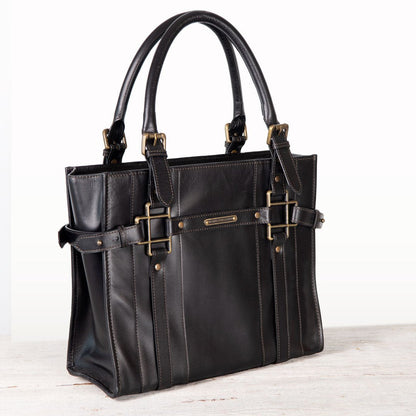 Urban Equestrian  Paddock -  Halter Tote Luxury Leather Handbag in Black
