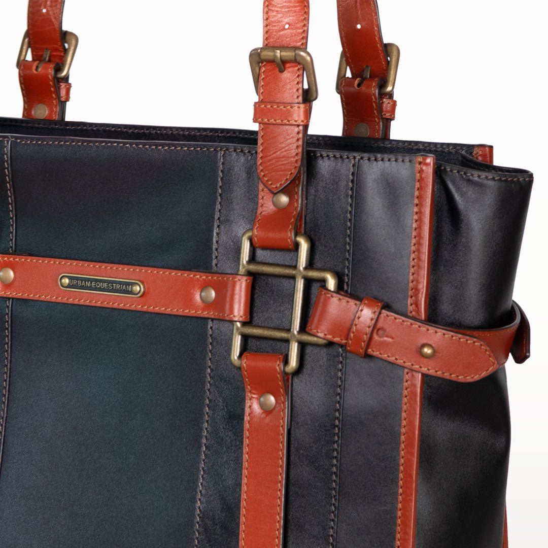 Urban Equestrian  Paddock -  Halter Tote Luxury Leather Handbag in Cognac on Black