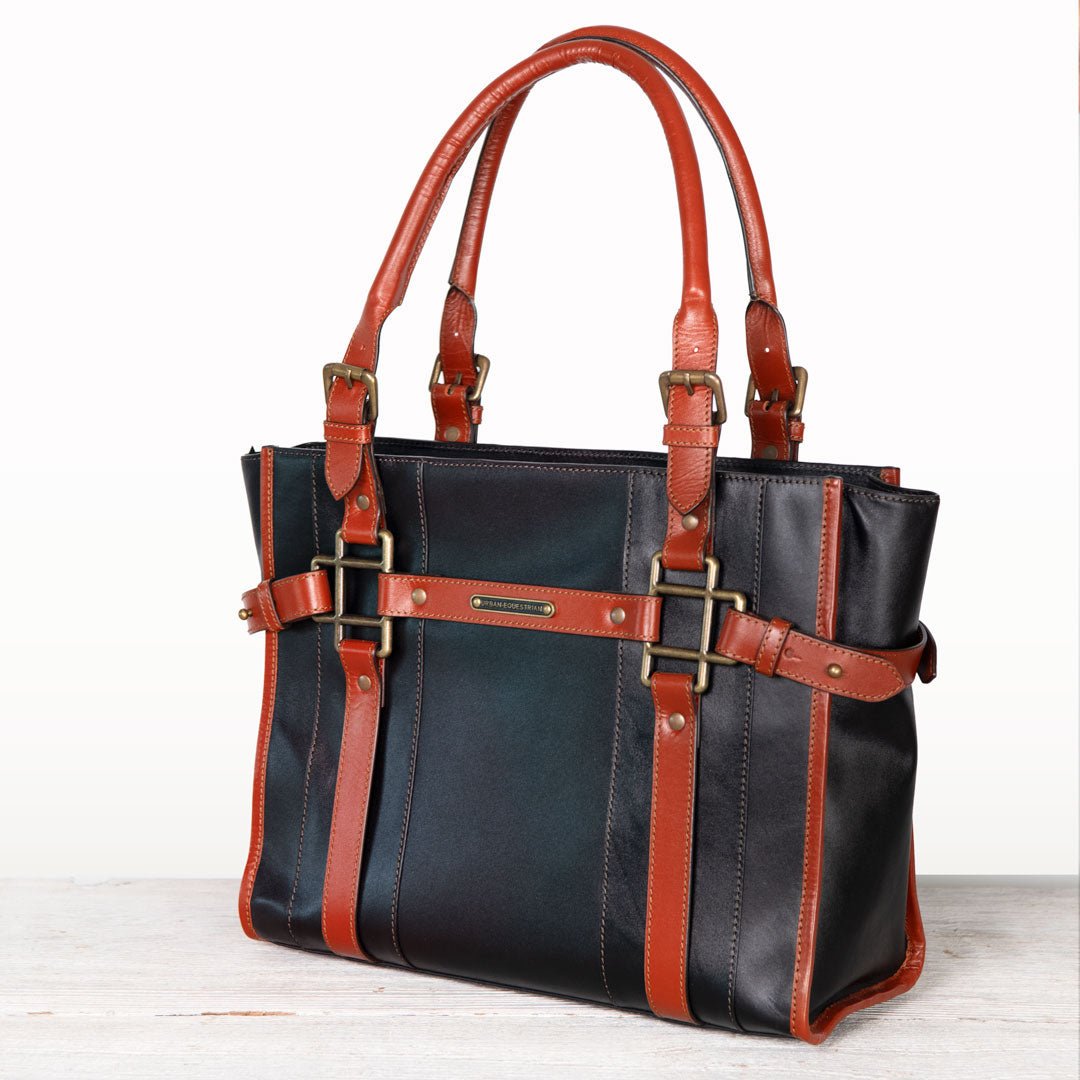 Urban Equestrian  Paddock -  Halter Tote Luxury Leather Handbag in Cognac on Black