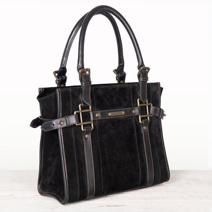 Urban Equestrian  Paddock -  Halter Tote Luxury Leather Handbag in Black on Black