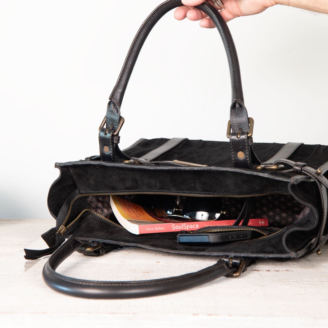 Urban Equestrian  Paddock -  Halter Tote Luxury Leather Handbag in Black on Black