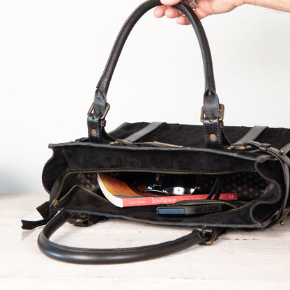 Urban Equestrian  Paddock -  Halter Tote Luxury Leather Handbag in Black on Black