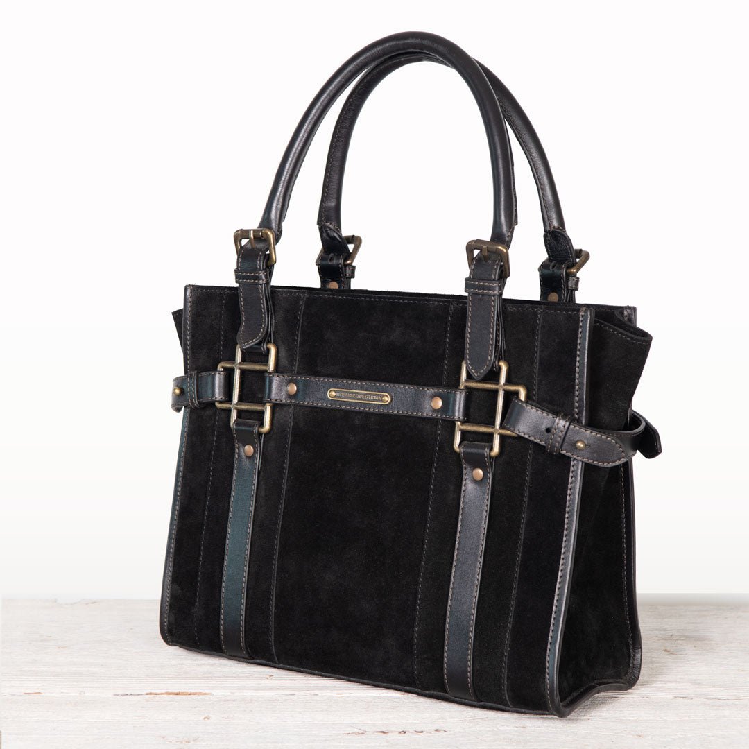 Urban Equestrian  Paddock -  Halter Tote Luxury Leather Handbag in Black on Black