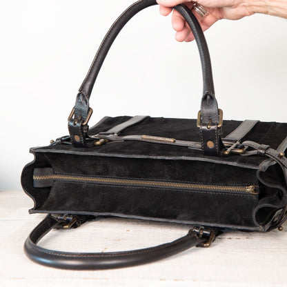 Urban Equestrian  Paddock -  Halter Tote Luxury Leather Handbag in Black on Black