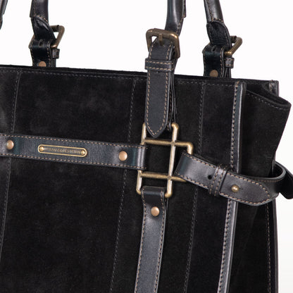 Urban Equestrian  Paddock -  Halter Tote Luxury Leather Handbag in Black on Black