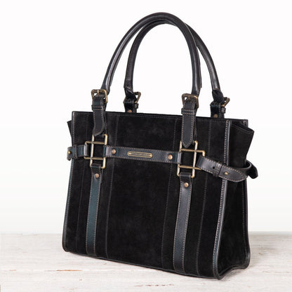 Urban Equestrian  Paddock -  Halter Tote Luxury Leather Handbag in Black on Black