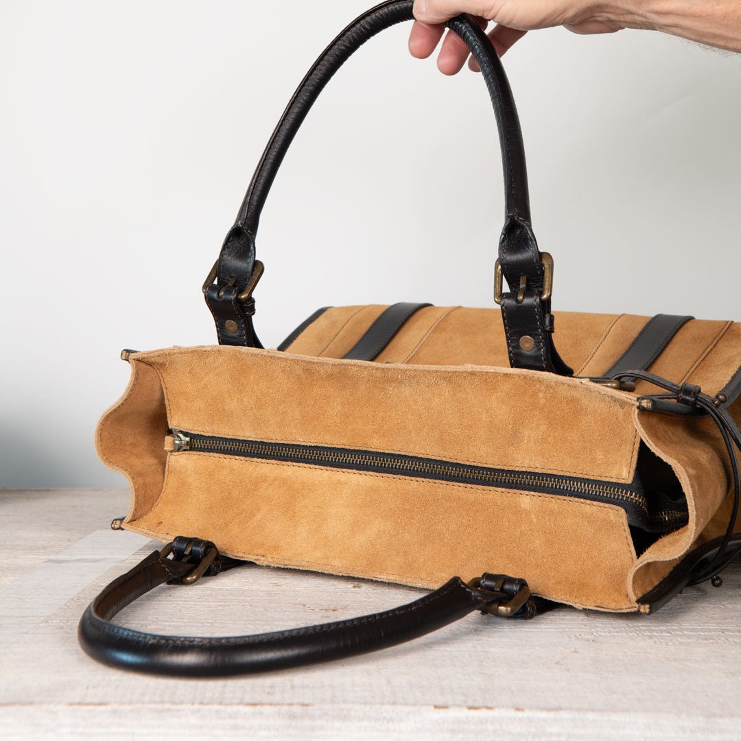 Paddock - Halter Tote Bag Luxury Leather Handbag in Black on Chestnut