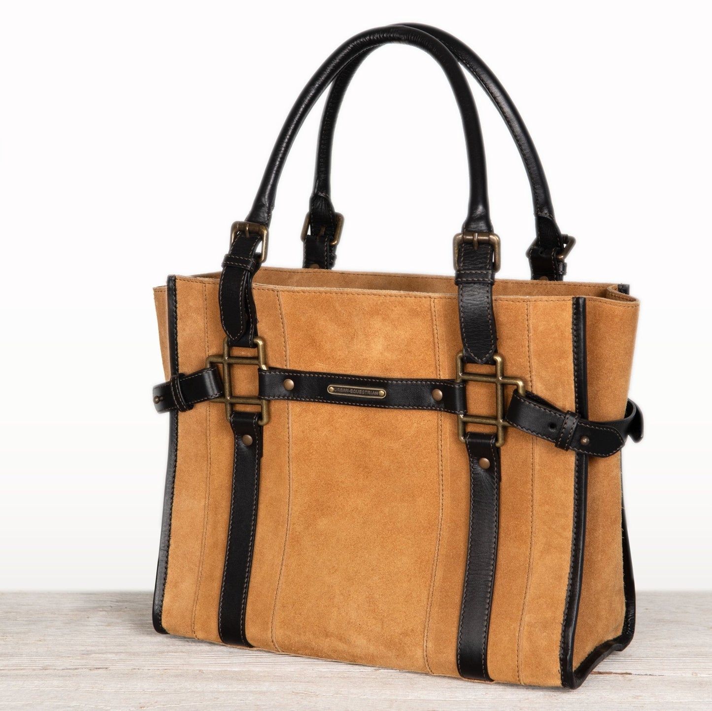Paddock - Halter Tote Bag Luxury Leather Handbag in Black on Chestnut
