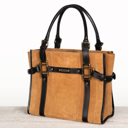Paddock - Halter Tote Bag Luxury Leather Handbag in Black on Chestnut