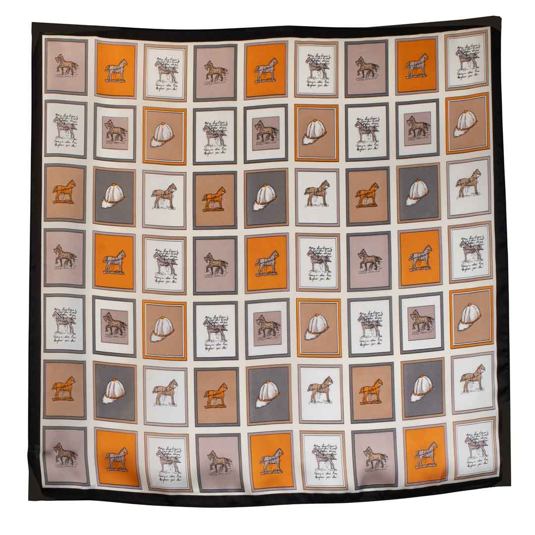 Urban Equestrian  Pony Club - Stylized Equestrian Scarf Charcoal & Amber with Black Border