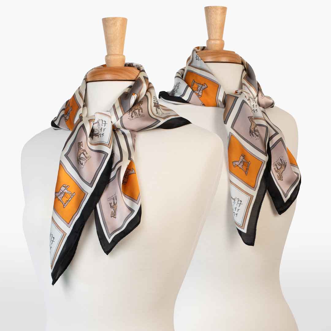 Urban Equestrian  Pony Club - Stylized Equestrian Scarf Charcoal & Amber with Black Border