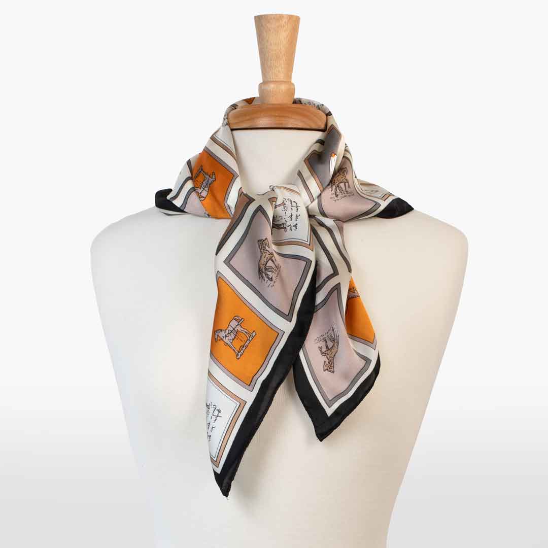 Urban Equestrian  Pony Club - Stylized Equestrian Scarf Charcoal & Amber with Black Border