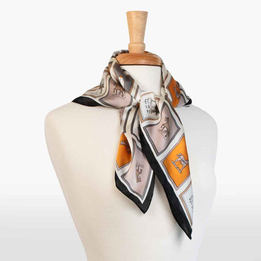Urban Equestrian  Pony Club - Stylized Equestrian Scarf Charcoal & Amber with Black Border