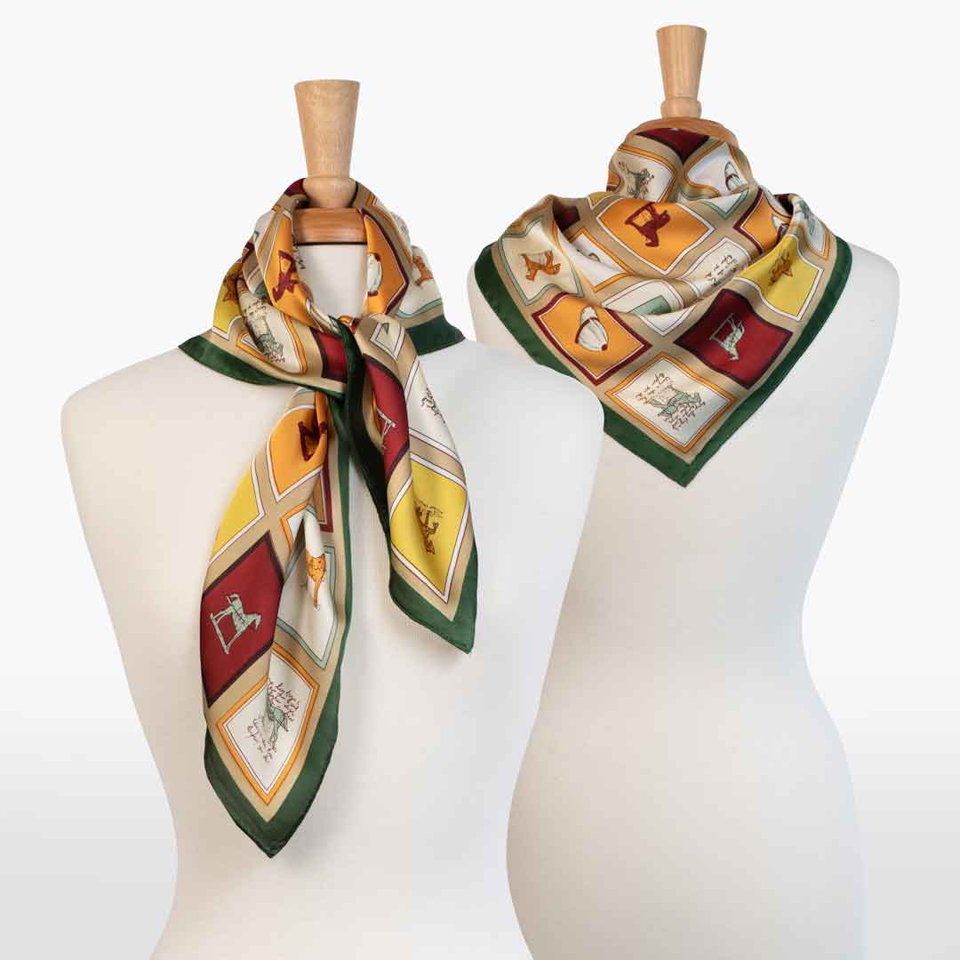 Urban Equestrian  Pony Club - Stylized Equestrian Scarf in Hunter Green, Wine & Amber