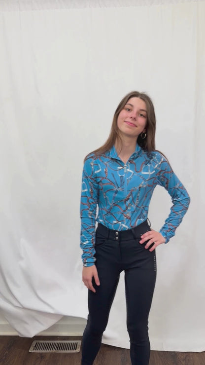 Kastel Long Sleeve Tahoe Blue Belts 1/4 Zip Sun Shirt