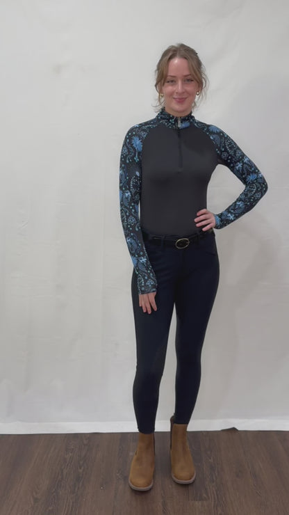 Kastel Long Sleeve French Blue Regal Palm Raglan 1/4 Zip Sun Shirt