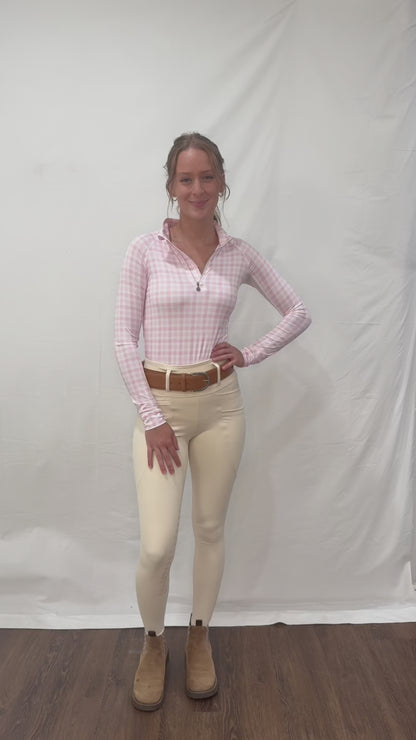 Dapplebay Gingham 1/4 Zip Long Sleeve Riding Top