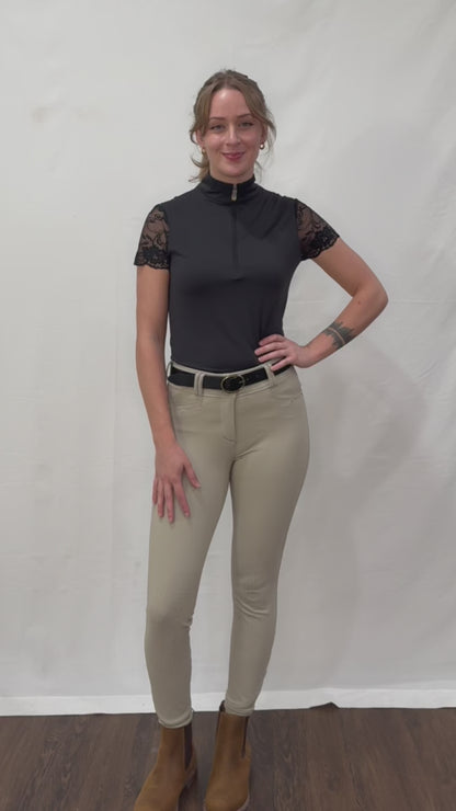 Kastel Galloon Lace Black 1/4 Zip Shirt