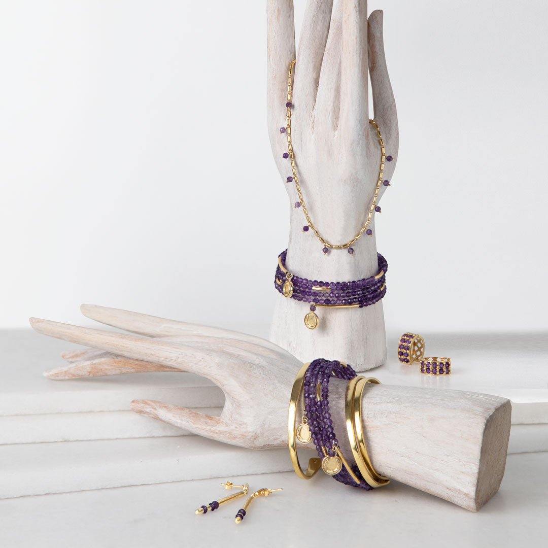Urban Equestrian  Prism - Amethyst Horseshoe Coin Earring