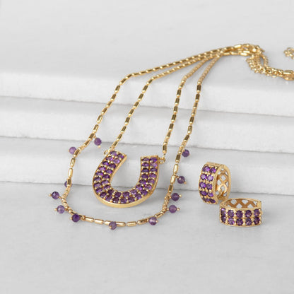 Urban Equestrian  Prism - Amethyst Pave Horseshoe Earring
