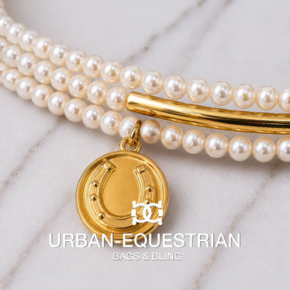 Urban Equestrian  Prism - Pearl Horseshoe Coin Earring