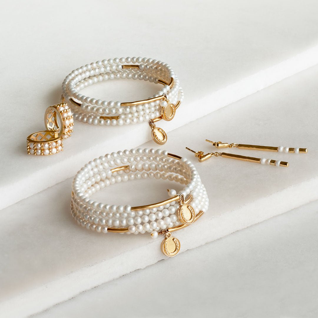 Urban Equestrian  Prism - Pearl Horseshoe Coin Equestrian Bracelet