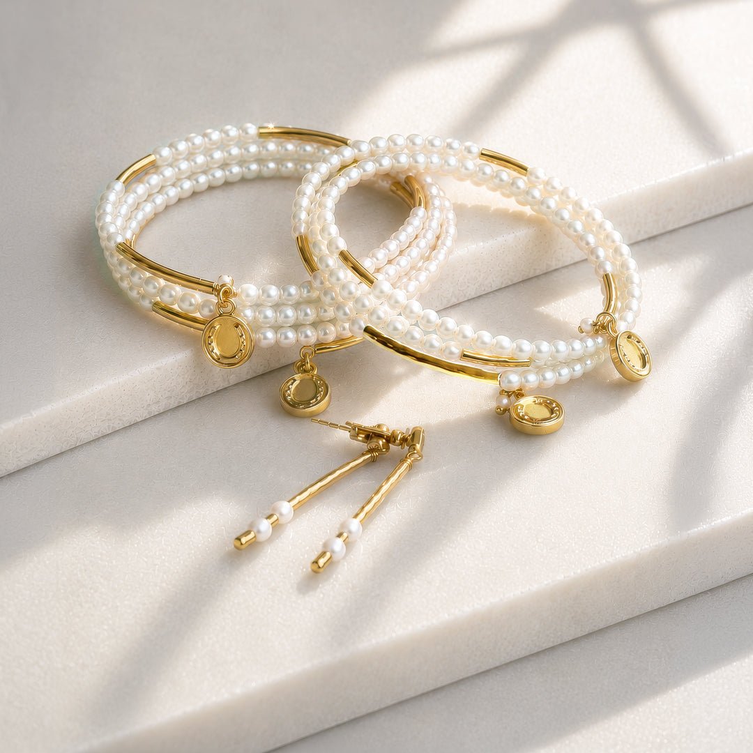 Urban Equestrian  Prism - Pearl Horseshoe Coin Equestrian Bracelet