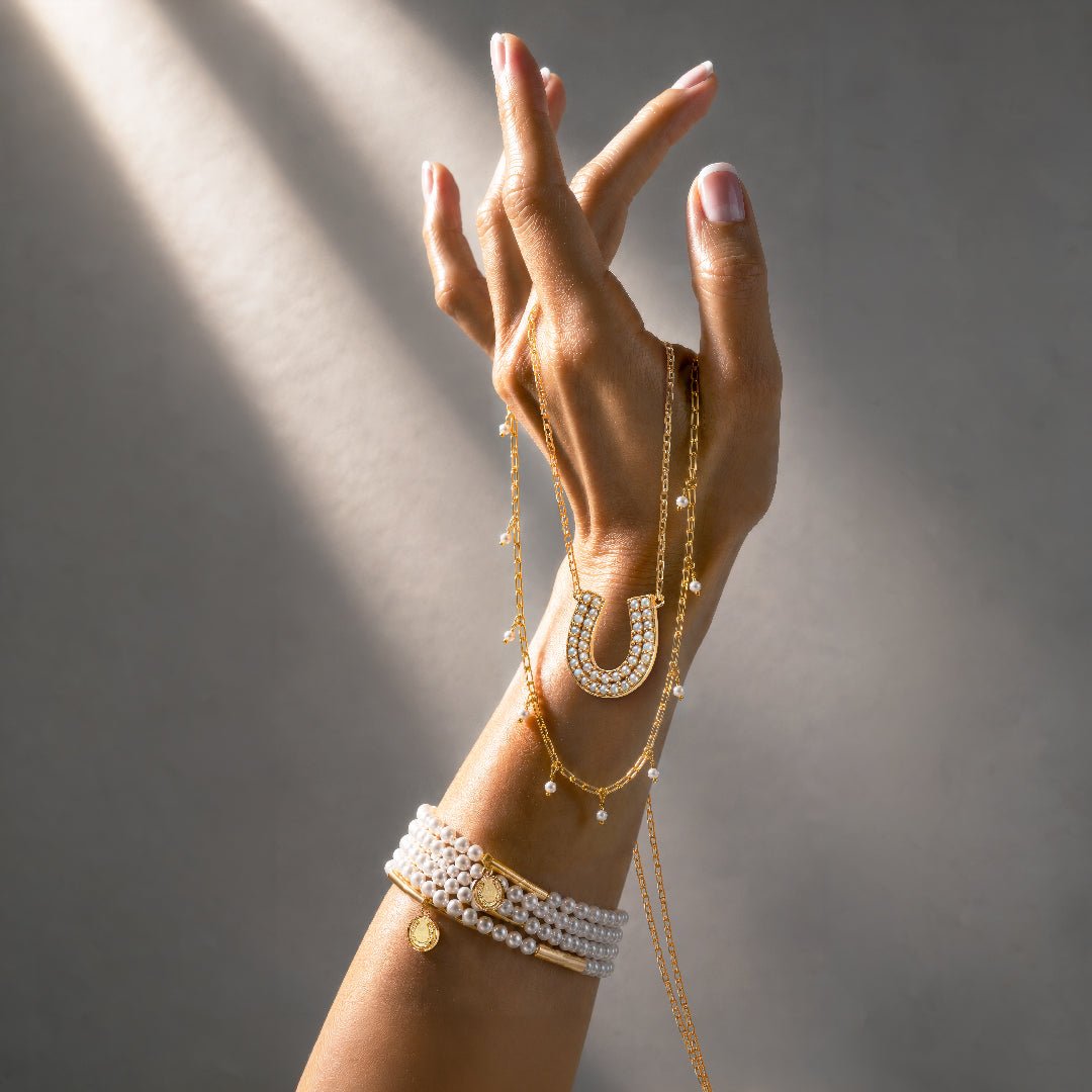 Urban Equestrian  Prism - Pearl Horseshoe Coin Equestrian Bracelet