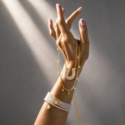 Urban Equestrian  Prism - Pearl Horseshoe Coin Equestrian Bracelet