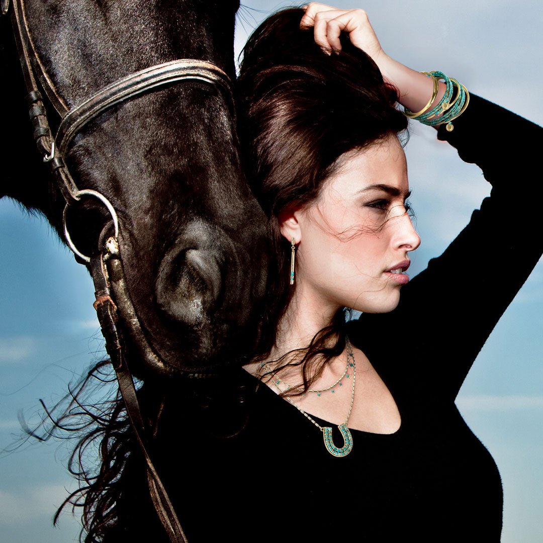 Urban Equestrian  Prism - Turquoise Pave Horseshoe Earring