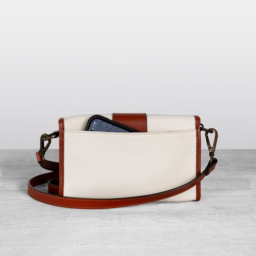 Urban Equestrian  Dalton - Horse Bit Crossbody Luxury Leather Handbag in Cognac on Ivory