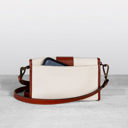 Urban Equestrian  Dalton - Horse Bit Crossbody Luxury Leather Handbag in Cognac on Ivory